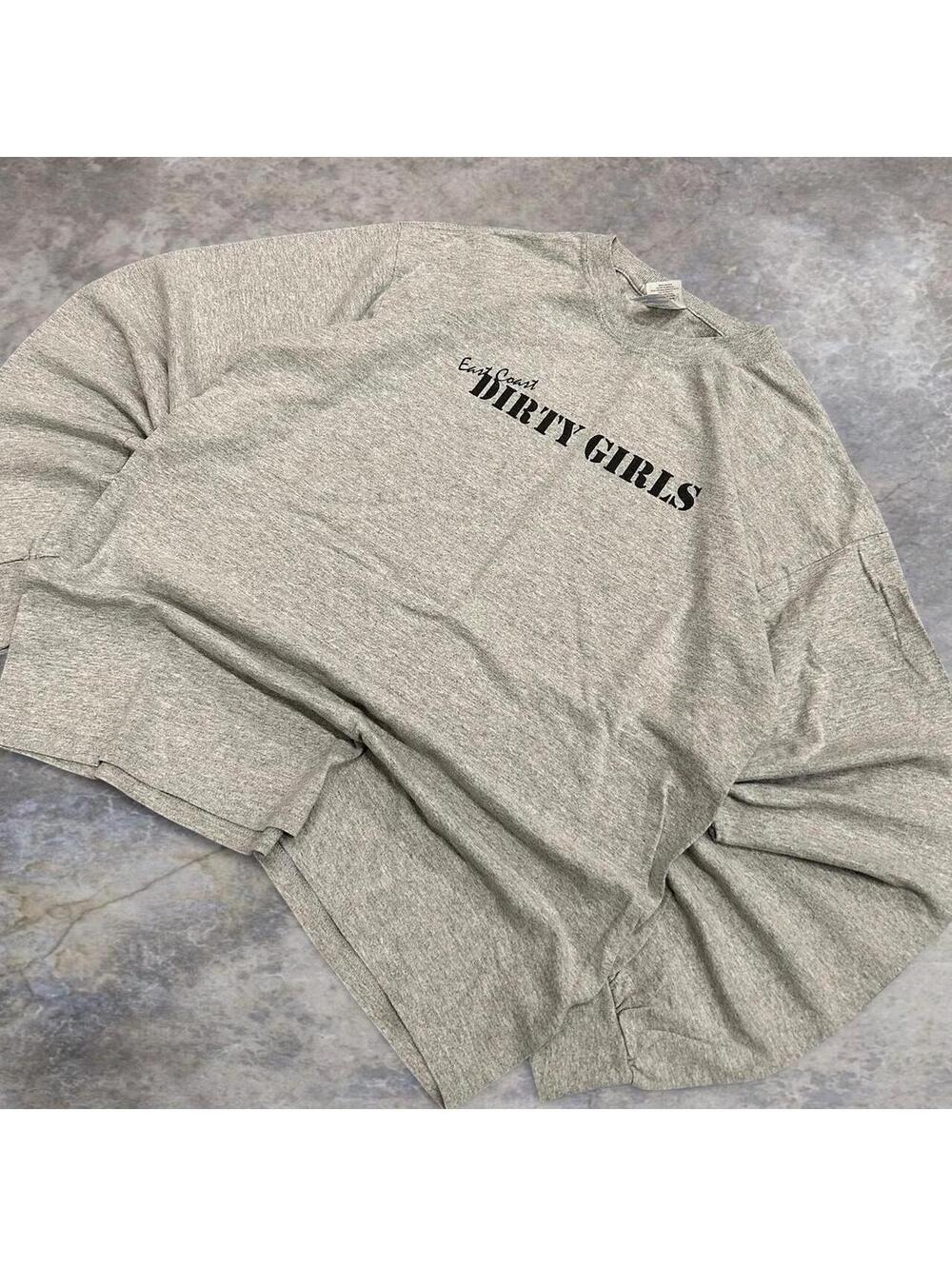 Grey cotton long sleeve tee with "Dirty Girls" print #loungewear